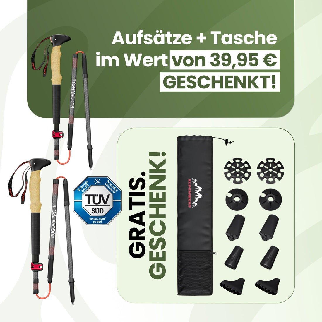 Wanderstöcke Rugova Pro 3 faltbar & höhenverstellbar – Leicht & stabil