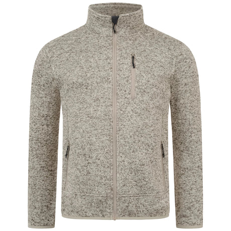 Alpenwert Fleecejacke Herren mit Knit Tech in Beige, Strickfleece mit durchgehendem Frontreißverschluss und hohem Kragen