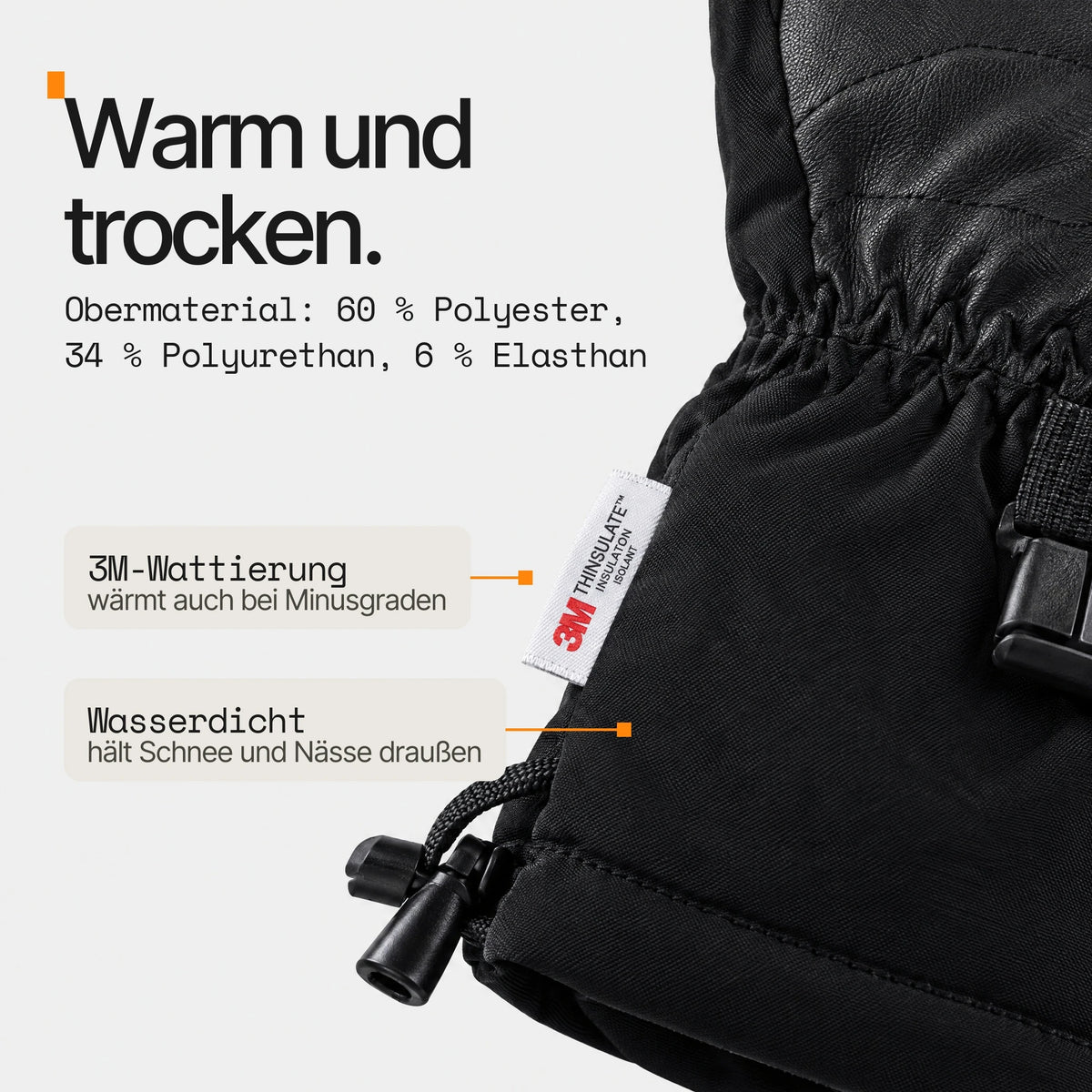 Skihandschuhe – wasserdicht, touchscreenfähig, mit Handschlaufe
