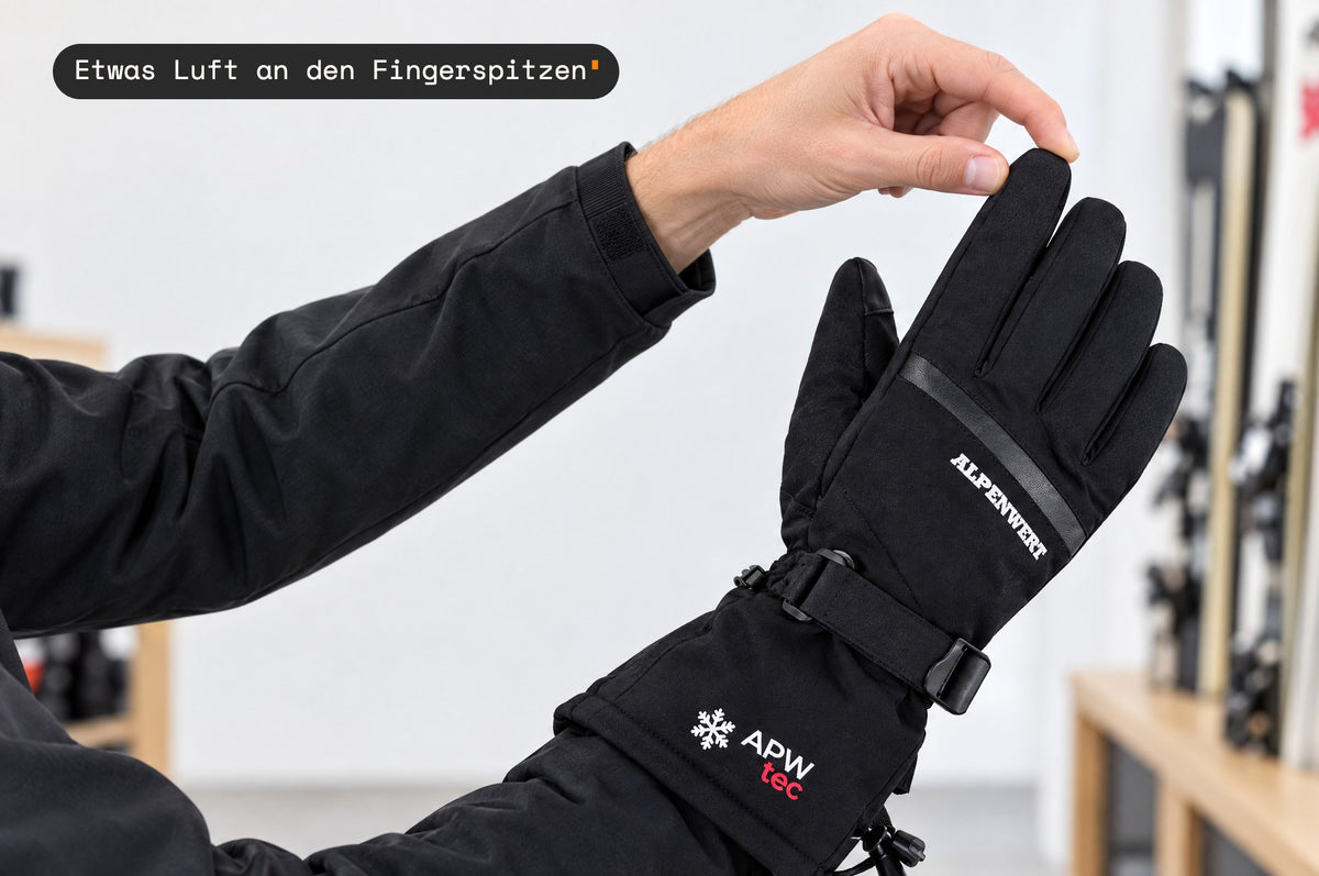 Etwas Luft an den Fingerspitzen des Skihandschuhs